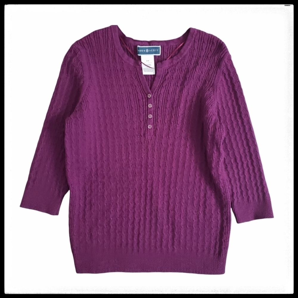 Karen Scott Cable Knit Ribbed Sweater